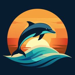 Obraz premium Playful Dolphins Leaping Over Waves with a Sunny Coastal Vibe art vector illustration