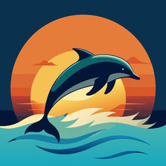 Playful Dolphins Leaping Over Waves with a Sunny Coastal Vibe art vector illustration
