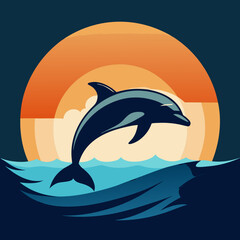 Playful Dolphins Leaping Over Waves with a Sunny Coastal Vibe art vector illustration