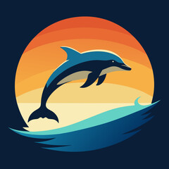 Playful Dolphins Leaping Over Waves with a Sunny Coastal Vibe art vector illustration