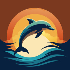 Playful Dolphins Leaping Over Waves with a Sunny Coastal Vibe art vector illustration