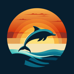 Playful Dolphins Leaping Over Waves with a Sunny Coastal Vibe art vector illustration