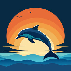 Playful Dolphins Leaping Over Waves with a Sunny Coastal Vibe art vector illustration