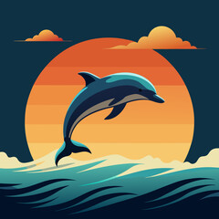 Playful Dolphins Leaping Over Waves with a Sunny Coastal Vibe art vector illustration
