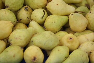 close up of pears in the market