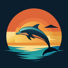 Playful Dolphins Leaping Over Waves with a Sunny Coastal Vibe art vector illustration
