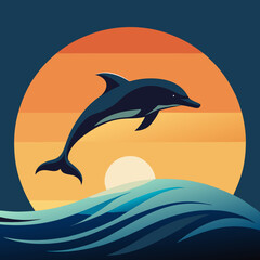 Playful Dolphins Leaping Over Waves with a Sunny Coastal Vibe art vector illustration