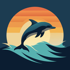 Playful Dolphins Leaping Over Waves with a Sunny Coastal Vibe art vector illustration