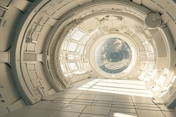 window in spaceship, view inside out