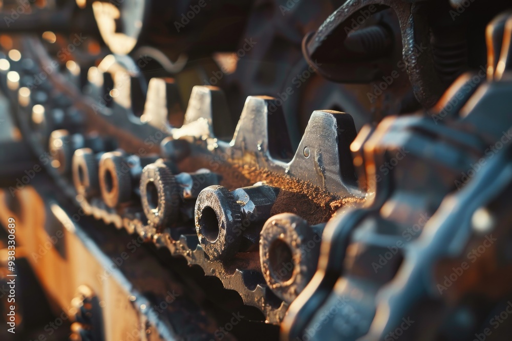 Poster A close-up shot of a chain attached to a train, suitable for use in industrial or transportation-related contexts
