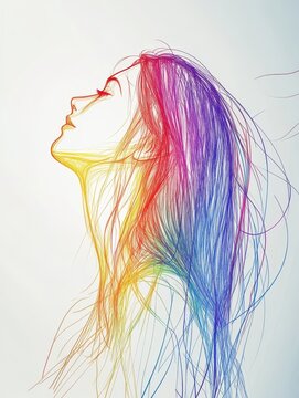 recommend clip art: A colorful line drawing depicts a smiling woman with rainbow hair