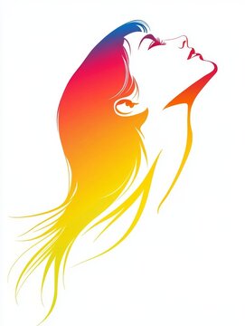 recommend clip art: A colorful line drawing showing an excited woman with rainbow hair looking in the direction of the sky