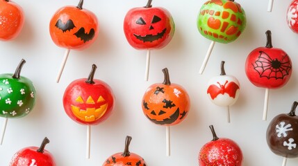 Festive Halloween Candy Apples Displayed on Clean White Background