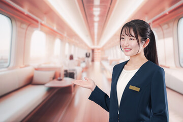 Fototapeta premium ラグジュアリーな鉄道で乗務員をする若い女性