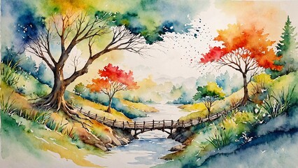 Fototapeta premium Watercolor art showing the interconnectedness of life's journey