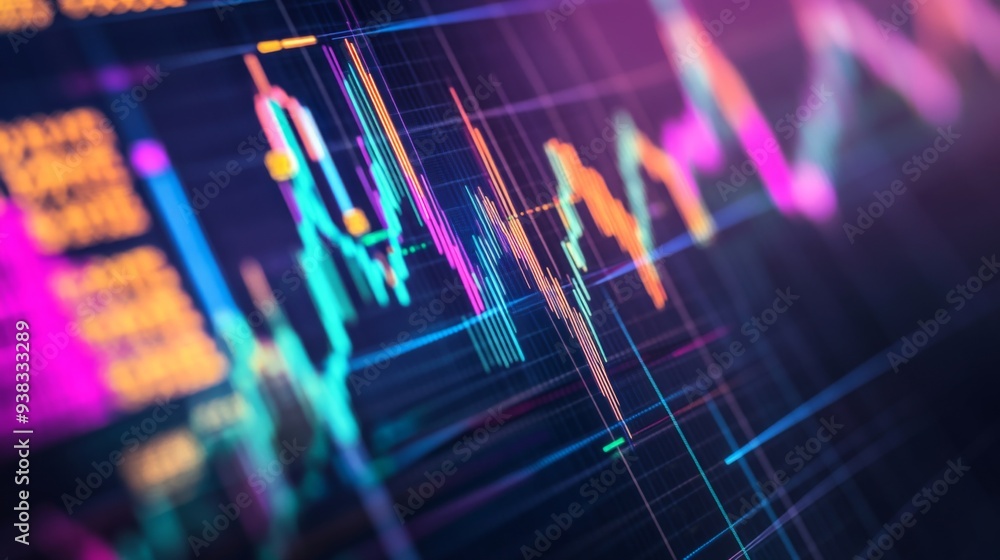 Aufkleber close-up of a financial graph with fluctuating stock market trends and colorful line charts on a dig