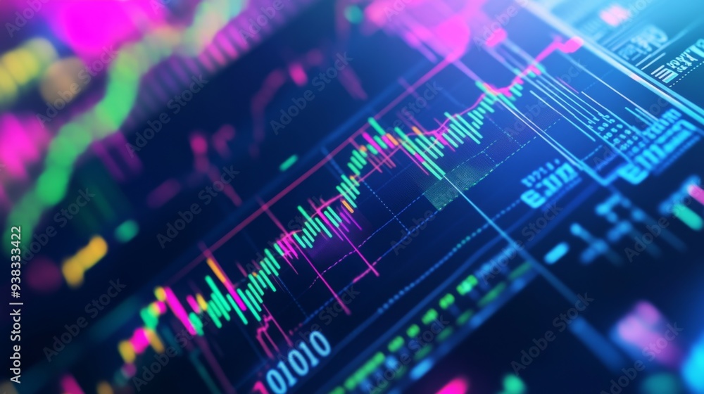 Aufkleber close-up of a financial graph with fluctuating stock market trends and colorful line charts on a dig