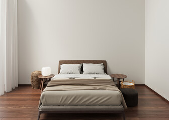 Clean wall mockup wood furniture minimalist interior design scandinavian for wallpaper and artwork