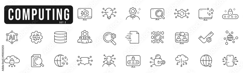 Wall mural cloud computing line icons set 2. cloud, computer, internet, network, web etc. editable stroke