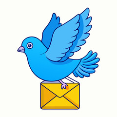 Blue pigeon bird with an envelope post stock illustration