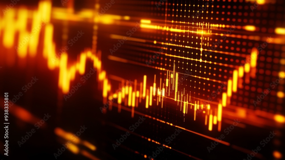 Fototapete Close-up of a gold trading chart with highlighted trend lines and price alerts on a high-resolution monitor