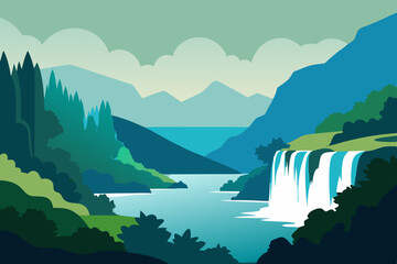 Serene Krka National Park Lush Greenery and Cascading Waterfalls art vector illustration