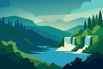 Serene Krka National Park Lush Greenery and Cascading Waterfalls art vector illustration
