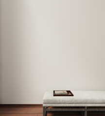 Clean wall mockup wood furniture minimalist interior design scandinavian for wallpaper and artwork