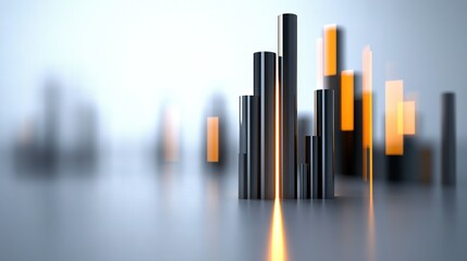 Obraz premium A cluster of towering structures abuts a blue backdrop, adorned with illuminated yellow accents