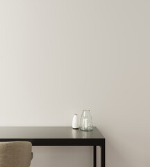 Clean wall mockup wood furniture minimalist interior design scandinavian for wallpaper and artwork