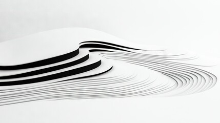   A monochrome image of undulating lines resembling ocean waves against a crisp white background