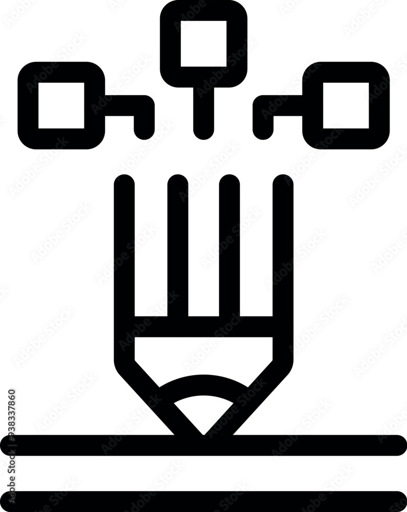 Poster simple icon of a pencil drawing lines that connect to digital data blocks, representing the connecti
