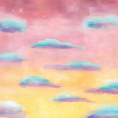 AI generated watercolor smooth gradient background with soft pastel colors like pink and yellow and fairy clouds in the foreground. Paper texture.