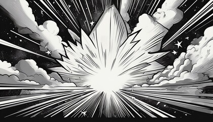 Classic monochromatic cartoon blast with stellar forms ideal for graphic novels and artwork.