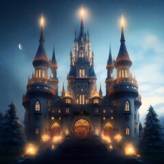 Enchanted Palace With Towering Spires Illustration
