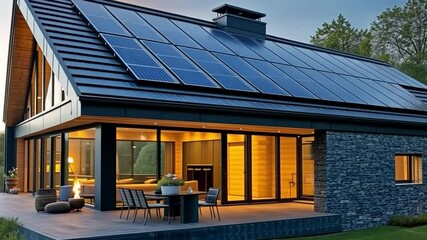 contemporary black solar panels were mounted on the roof,