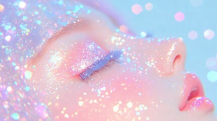 Fototapeta premium Blue and pink eye makeup close-up on a woman's face