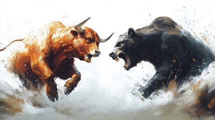 bull and bear in nature, symbolizing the fierce competition between market forces and financial volatility