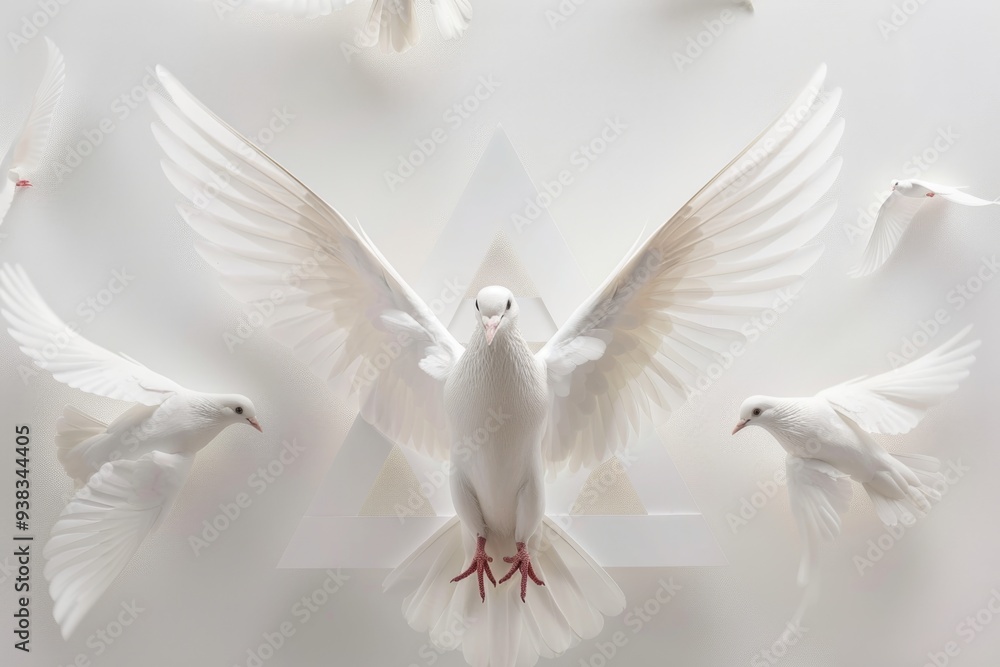 Wall mural A group of white doves in flight