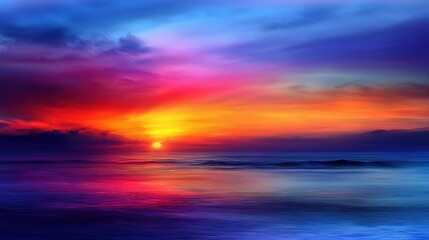 Obraz premium A stunning sunset over a tranquil body of water with a sailboat anchored nearby and fluffy clouds adorning the sky