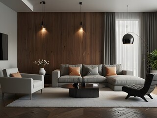 modern living room with fireplace and luxury interior 