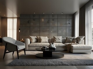 modern living room with fireplace and luxury interior 