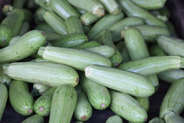 close up of zucchunis in the market