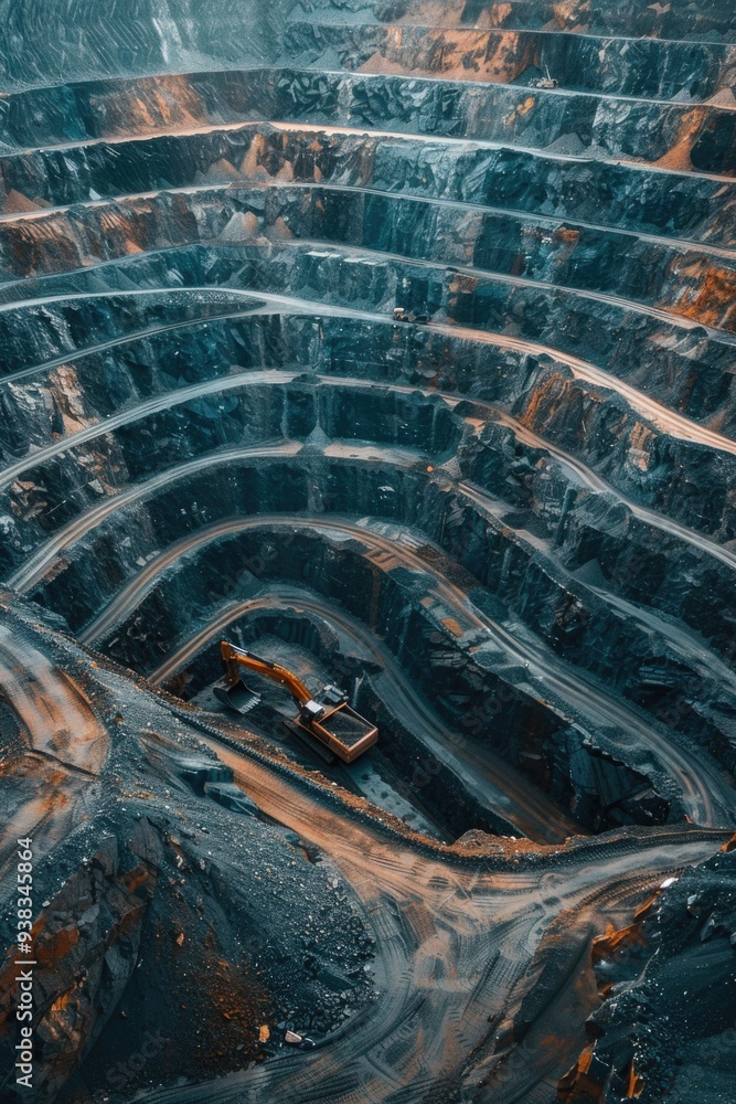 Poster a massive open-pit mine filled with tons of dirt and debris