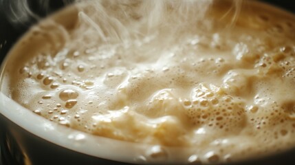 Close-up of a pot of creamy sauce simmering on a stovetop, with a focus on the smooth texture and bubbling surface