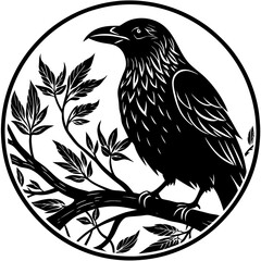 Elegant Raven Silhouette Minimalist Black and White Vector Design with Eerie Gothic Symbolism  Art vector illustration