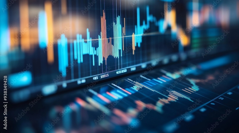 Leinwandbilder Close-up of a stock market analysis chart with a mix of bar graphs and line graphs highlighting key data
