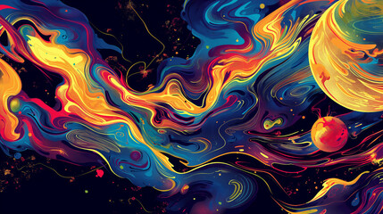An abstract vector art piece that captures the essence of psychedelic space travel, featuring swirling patterns and vibrant colors inspired in the style of psychedelics in motion. 