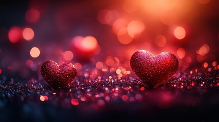 Obraz premium shimmering heartshaped bokeh lights soft focus red and pink hues create romantic atmosphere subtle sparkles and glitter effects perfect for valentines day or lovethemed designs