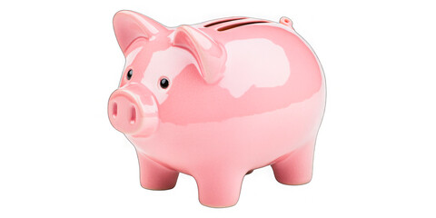 Fototapeta premium Pink piggy bank isolated on a white background with a transparent background. Concept: saving money, financial planning, and budgeting. Ideal for financial services, banking promotions, or personal 